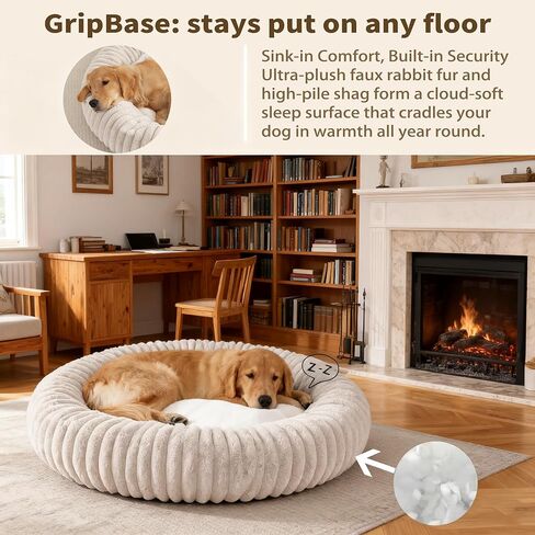 Ultra-Plush Donut Dog Bed – Calming & Comfortable for Pets (XL 35.4"×35.4"×7.9" H) in Kuwait