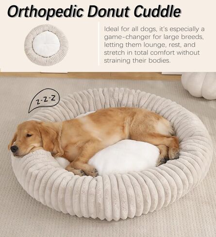 Ultra-Plush Donut Dog Bed – Calming & Comfortable for Pets (XL 35.4"×35.4"×7.9" H) in Kuwait