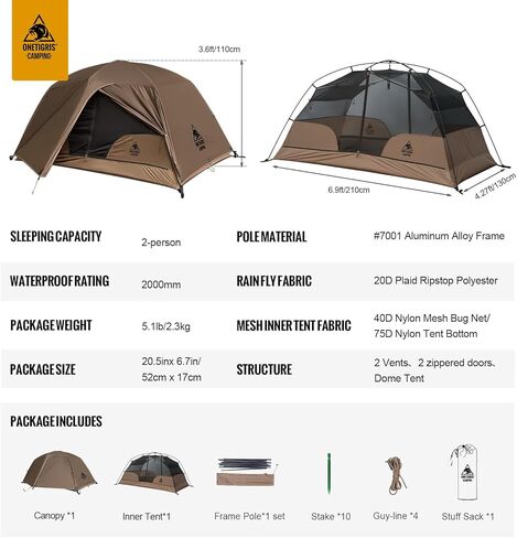 OneTigris COSMITTO 2 Person Backpacking Tent Shelter- Free Standing Lightweight Waterproof 3 Season Camping Tent for Outdoor Hiking Mountaineering in Kuwait