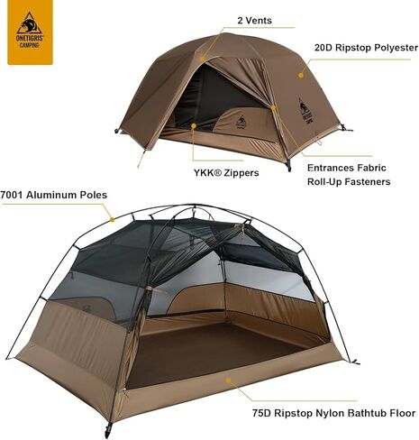 OneTigris COSMITTO 2 Person Backpacking Tent Shelter- Free Standing Lightweight Waterproof 3 Season Camping Tent for Outdoor Hiking Mountaineering in Kuwait