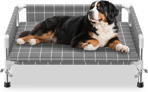 Elevated Dog Bed with Three-Sided Fence and Removable Cushion - Anti-Slip Feet, Stable Design, Easy Assembly, Indoor Relaxation & Outdoor Activities for Small Dogs, All-Season Comfort in Saudi Arabia
