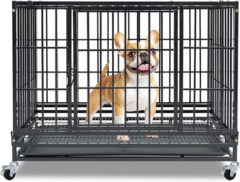 Stackable 36 Inch Dog Crate, Heavy Duty Indestructible Dog Cage Escape Proof Kennel with Open Top, Lockable Wheels, Removable Tray & Metal Grid for High Anxiety Medium/Small Dogs in Saudi Arabia