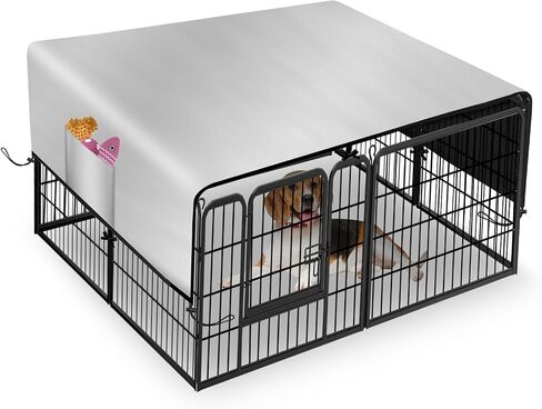 Kovshuiwe Dog Playpen Cover, 600D Oxford Cloth, Pet Fence Cover Fits 24/32/40/45/50" Panels Playpen, Top Sunshade of Dog House Fence Cover, Providing Shade and Rain Protection for Outdoor Dogs in Saudi Arabia