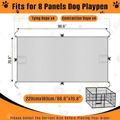Kovshuiwe Dog Playpen Cover, 600D Oxford Cloth, Pet Fence Cover Fits 24/32/40/45/50" Panels Playpen, Top Sunshade of Dog House Fence Cover, Providing Shade and Rain Protection for Outdoor Dogs in Saudi Arabia