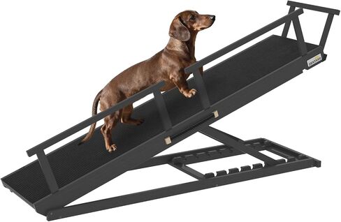 Dog Ramp for Bed - 7-Level Adjustable (13"-37") Dog Ramp for High Bed, Couch & Cars, 60" Foldable with Rails for Large Dogs, Non-Slip EVA Mat, DIY Glow Strips, Wooden Pet Ramp Supports 200 Lbs in Saudi Arabia