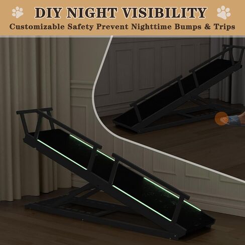 Dog Ramp for Bed - 7-Level Adjustable (13"-37") Dog Ramp for High Bed, Couch & Cars, 60" Foldable with Rails for Large Dogs, Non-Slip EVA Mat, DIY Glow Strips, Wooden Pet Ramp Supports 200 Lbs in Saudi Arabia