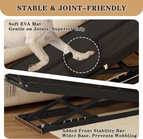 Dog Ramp for Bed - 7-Level Adjustable (13"-37") Dog Ramp for High Bed, Couch & Cars, 60" Foldable with Rails for Large Dogs, Non-Slip EVA Mat, DIY Glow Strips, Wooden Pet Ramp Supports 200 Lbs in Saudi Arabia