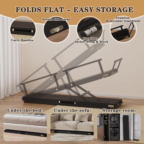 Dog Ramp for Bed - 7-Level Adjustable (13"-37") Dog Ramp for High Bed, Couch & Cars, 60" Foldable with Rails for Large Dogs, Non-Slip EVA Mat, DIY Glow Strips, Wooden Pet Ramp Supports 200 Lbs in Saudi Arabia
