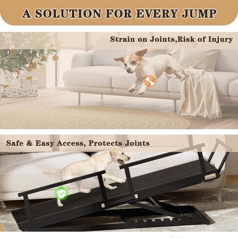 Dog Ramp for Bed - 7-Level Adjustable (13"-37") Dog Ramp for High Bed, Couch & Cars, 60" Foldable with Rails for Large Dogs, Non-Slip EVA Mat, DIY Glow Strips, Wooden Pet Ramp Supports 200 Lbs in Saudi Arabia