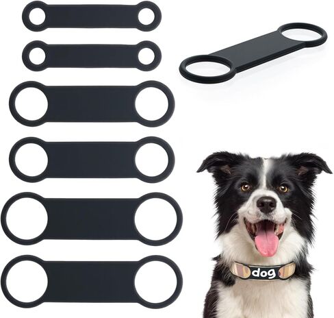 6 PCS Silicone Dog Tags Replacement Band, Slide on Dog Tag Rubber Holder for Pet Collar, Elastic Personalized Name ID Silencer Noiseless Attachement for Puppy Kitten Small Dogs Cats (Black, 3 Sizes) in Saudi Arabia