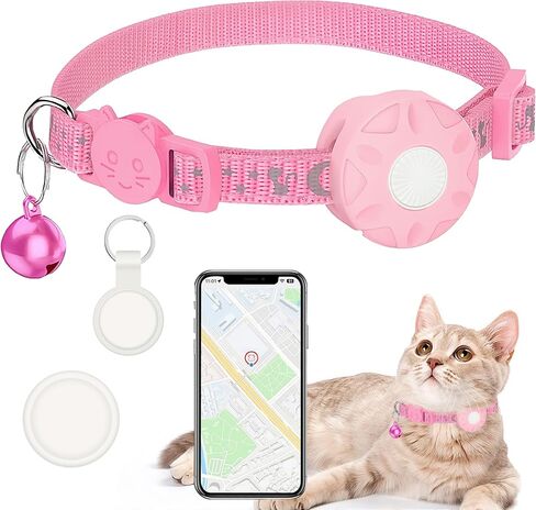 Cat Tracker Collar, Real-Time Tracking Device for Cats, Long Battery Life, Works with iOS & Android SmartTag App, with Reflective Pattern & Bell, No Monthly Fee, Pink in Kuwait