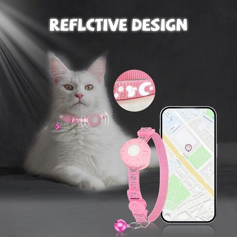 Cat Tracker Collar, Real-Time Tracking Device for Cats, Long Battery Life, Works with iOS & Android SmartTag App, with Reflective Pattern & Bell, No Monthly Fee, Pink in Kuwait