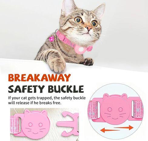 Cat Tracker Collar, Real-Time Tracking Device for Cats, Long Battery Life, Works with iOS & Android SmartTag App, with Reflective Pattern & Bell, No Monthly Fee, Pink in Kuwait