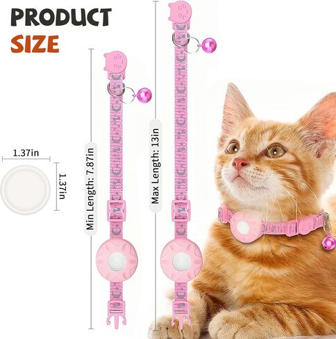 Cat Tracker Collar, Real-Time Tracking Device for Cats, Long Battery Life, Works with iOS & Android SmartTag App, with Reflective Pattern & Bell, No Monthly Fee, Pink in Kuwait