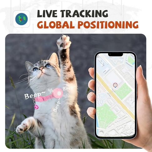 Cat Tracker Collar, Real-Time Tracking Device for Cats, Long Battery Life, Works with iOS & Android SmartTag App, with Reflective Pattern & Bell, No Monthly Fee, Pink in Kuwait
