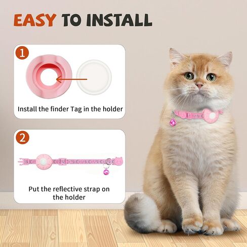 Cat Tracker Collar, Real-Time Tracking Device for Cats, Long Battery Life, Works with iOS & Android SmartTag App, with Reflective Pattern & Bell, No Monthly Fee, Pink in Kuwait