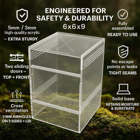 حاوية العنكبوت القافز - صندوق أكريليك مع باب أمامي وعلوي، أكريليك قوي 5 مم و3 مم، حاوية عنكبوتية وعناكب، حاوية فرس النبي، موطن الفراشة، خزان سرطان البحر الناسك لجميع المتحمسين in Kuwait