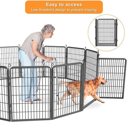 Dog Playpen with Low Threshold Gate, 32 inch 10 Panels Dog Fence, Heavy Duty Metal Puppy Exercise Dog Pen, Rust-Resistant Outdoor Pet Fence for Yard RV Camping in Saudi Arabia