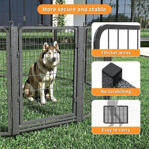 Dog Playpen with Low Threshold Gate, 32 inch 10 Panels Dog Fence, Heavy Duty Metal Puppy Exercise Dog Pen, Rust-Resistant Outdoor Pet Fence for Yard RV Camping in Saudi Arabia