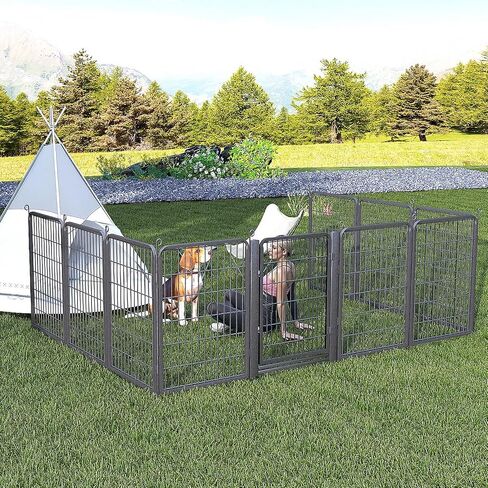 Dog Playpen with Low Threshold Gate, 32 inch 10 Panels Dog Fence, Heavy Duty Metal Puppy Exercise Dog Pen, Rust-Resistant Outdoor Pet Fence for Yard RV Camping in Saudi Arabia