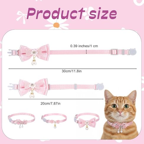 3 قطع طوق قطة رائعتين مع فيونكة، أطواق قطط لطيفة للفتيات والقطط، أقواس قطط وردية قابلة للتعديل، أقواس أمان منفصلة للقطط، ربطة عنق، أطواق للحيوانات الأليفة مع مشبك أمان، قلادة ناعمة مع ربطة عنق للحيوانات الأليفة in Kuwait