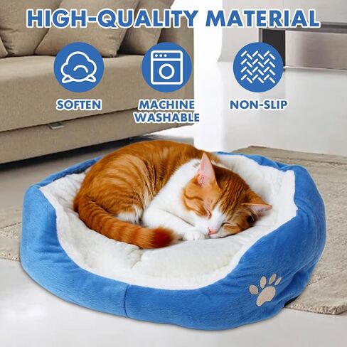 Round Dog Cat Beds Mattress Washable Pads Room, Soft Durable Plush Faux Fur Sleeping Pet Fleece Bed Mat for Small Doggy Kitten Puppy, with Anti-Slip Waterproof Bottom (Blue) in Kuwait