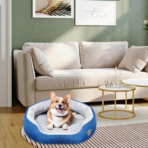 Round Dog Cat Beds Mattress Washable Pads Room, Soft Durable Plush Faux Fur Sleeping Pet Fleece Bed Mat for Small Doggy Kitten Puppy, with Anti-Slip Waterproof Bottom (Blue) in Kuwait