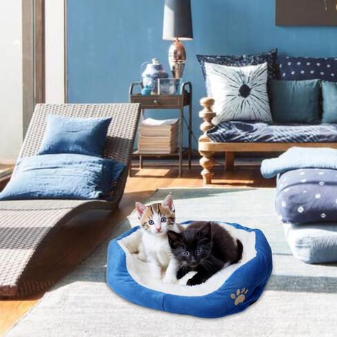 Round Dog Cat Beds Mattress Washable Pads Room, Soft Durable Plush Faux Fur Sleeping Pet Fleece Bed Mat for Small Doggy Kitten Puppy, with Anti-Slip Waterproof Bottom (Blue) in Kuwait