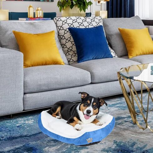 Round Dog Cat Beds Mattress Washable Pads Room, Soft Durable Plush Faux Fur Sleeping Pet Fleece Bed Mat for Small Doggy Kitten Puppy, with Anti-Slip Waterproof Bottom (Blue) in Kuwait