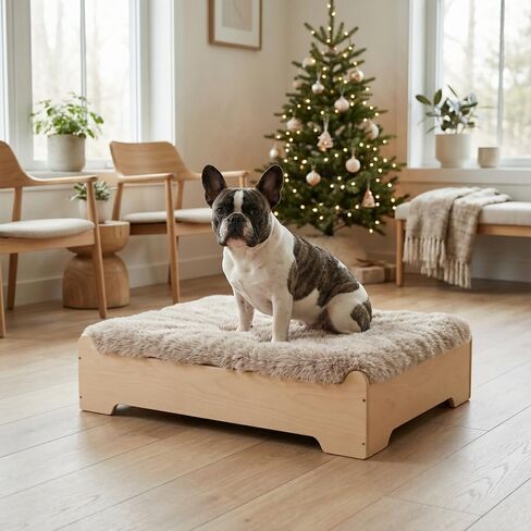 GLOSSGODS Elevated Dog Bed and Mattress with Removable Washable Cover, Orthopedic Egg Crate Foam, Wooden Frame, Suitable for Pet Up to 90 lbs, Naturalwood XL in Saudi Arabia