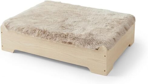 GLOSSGODS Elevated Dog Bed and Mattress with Removable Washable Cover, Orthopedic Egg Crate Foam, Wooden Frame, Suitable for Pet Up to 90 lbs, Naturalwood XL in Saudi Arabia
