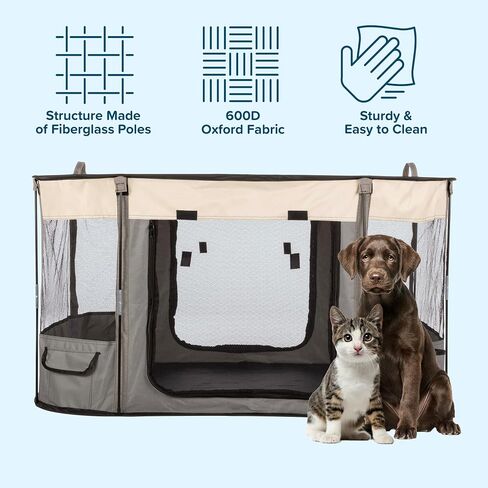 Dog Playpen - 43x34x23 Inch Puppy Kennel with Mesh Windows, Zippered Doors, and Storage Pockets - Portable Dog Play Pen Indoors/Outdoors for Small Animals by PETMAKER (Gray) in Saudi Arabia
