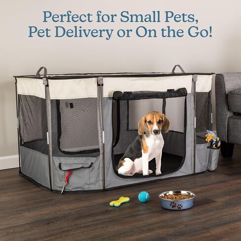 Dog Playpen - 43x34x23 Inch Puppy Kennel with Mesh Windows, Zippered Doors, and Storage Pockets - Portable Dog Play Pen Indoors/Outdoors for Small Animals by PETMAKER (Gray) in Saudi Arabia