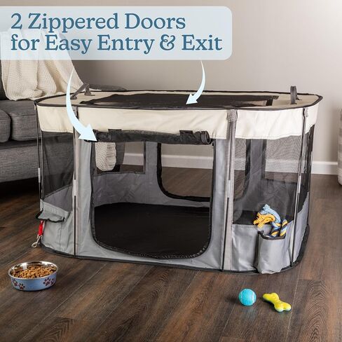 Dog Playpen - 43x34x23 Inch Puppy Kennel with Mesh Windows, Zippered Doors, and Storage Pockets - Portable Dog Play Pen Indoors/Outdoors for Small Animals by PETMAKER (Gray) in Saudi Arabia
