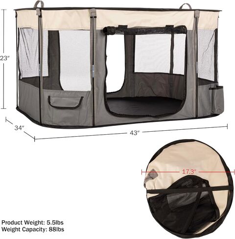 Dog Playpen - 43x34x23 Inch Puppy Kennel with Mesh Windows, Zippered Doors, and Storage Pockets - Portable Dog Play Pen Indoors/Outdoors for Small Animals by PETMAKER (Gray) in Saudi Arabia