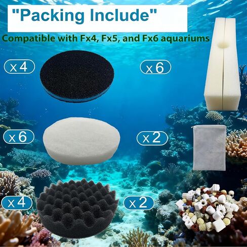 24 Piece Fx6 Canister Filter Media Kit Replacement Compatible with Fluval Fx4/Fx5/Fx6 Aquarium Filters Including Upgraded 3-in-1 Carbon Pad, Bio Foam, Carbon Sponge Filter, Ceramic Rings in Saudi Arabia