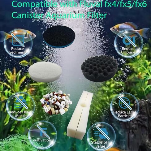24 Piece Fx6 Canister Filter Media Kit Replacement Compatible with Fluval Fx4/Fx5/Fx6 Aquarium Filters Including Upgraded 3-in-1 Carbon Pad, Bio Foam, Carbon Sponge Filter, Ceramic Rings in Saudi Arabia