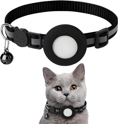 Reflective for Airtag Cat Collar, Integrated Tracker Collar and Bell, Safety Elastic Band Cat GPS Collars for Kittens and Puppies, Black in Saudi Arabia