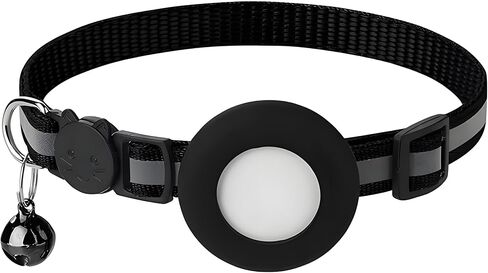 Reflective for Airtag Cat Collar, Integrated Tracker Collar and Bell, Safety Elastic Band Cat GPS Collars for Kittens and Puppies, Black in Saudi Arabia