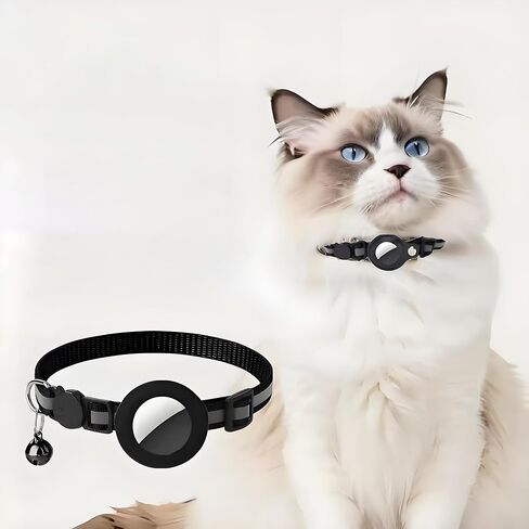 Reflective for Airtag Cat Collar, Integrated Tracker Collar and Bell, Safety Elastic Band Cat GPS Collars for Kittens and Puppies, Black in Saudi Arabia
