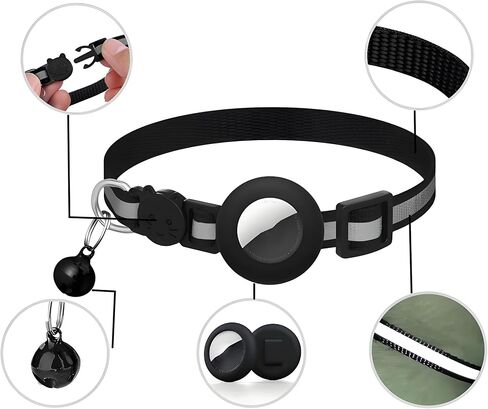 Reflective for Airtag Cat Collar, Integrated Tracker Collar and Bell, Safety Elastic Band Cat GPS Collars for Kittens and Puppies, Black in Saudi Arabia