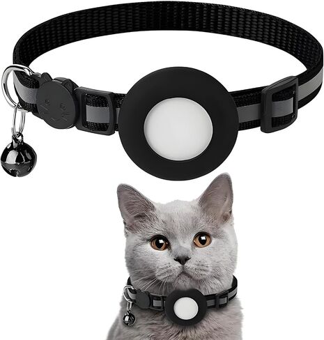 Reflective for Airtag Cat Collar, Integrated Tracker Collar and Bell, Safety Elastic Band Cat GPS Collars for Kittens and Puppies, Black in Saudi Arabia