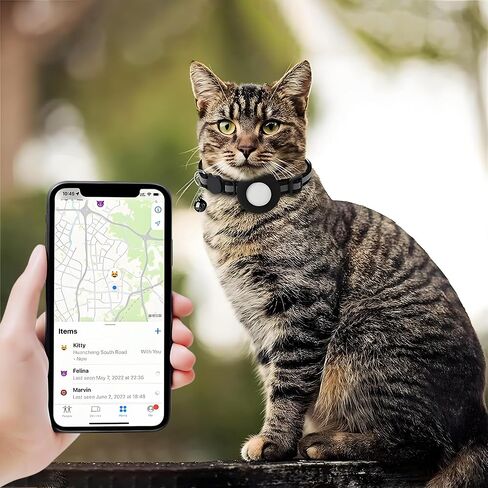 Reflective for Airtag Cat Collar, Integrated Tracker Collar and Bell, Safety Elastic Band Cat GPS Collars for Kittens and Puppies, Black in Saudi Arabia
