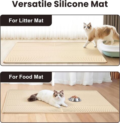Cat Litter Mat, 40" x 28" Extra Large Silicone Litter Box Mat for Floor, Pet Trapping Litter Rug Pad, Soft Cat Paws, Easy to Clean, Waterproof/Urine-Proof, Garbage Recyclable (Gray) in Kuwait
