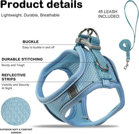 Cat Harness and Leash Set - Adjustable Soft Vest, Reflective Step-in Design for Safe Walking (XXS, Orange/Blue) in Saudi Arabia