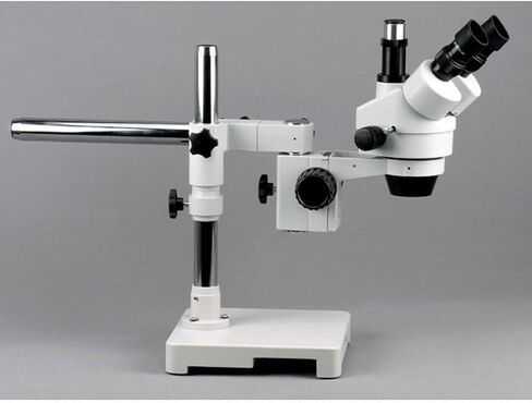 AmScope SM-3T-54S Professional Trinocular Stereo Zoom Microscope, WH10x Eyepieces, 7X-45X Magnification, 0.7X-4.5X Zoom Objective, 54-Bulb LED Light, Single-Arm Boom Stand, 110V-240V in Kuwait