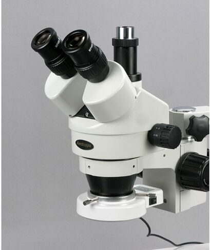AmScope SM-3T-54S Professional Trinocular Stereo Zoom Microscope, WH10x Eyepieces, 7X-45X Magnification, 0.7X-4.5X Zoom Objective, 54-Bulb LED Light, Single-Arm Boom Stand, 110V-240V in Kuwait