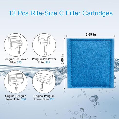12 Pack Rite-Size C Filter Cartridges, Compatible with MarineLand Penguin PRO Power Filters 275/375, Original Penguin Power Filters 200/350 & AQUA-Tech 20-40/30-60 Fish Tank Filter Replacement in Saudi Arabia