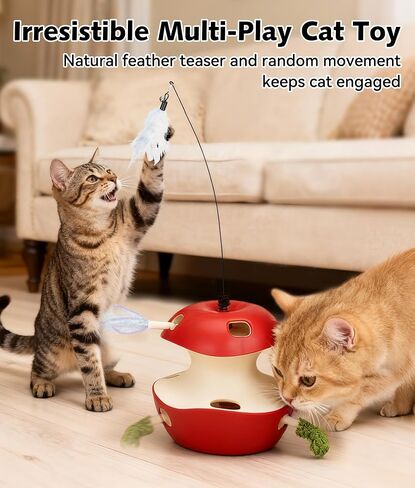 Joytale Interactive Cat Toys for Indoor Cats, Apple-Shaped Whack A Mole Electric Self Play Toy Automatic, 2-Level with 10 Holes, Smart Sensor, Feather Teaser, Rechargeable for Kitten Adult, Red in Saudi Arabia