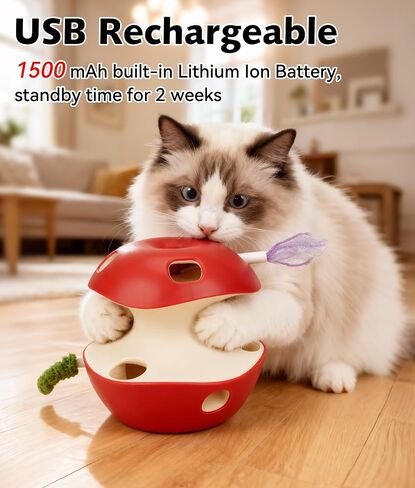 Joytale Interactive Cat Toys for Indoor Cats, Apple-Shaped Whack A Mole Electric Self Play Toy Automatic, 2-Level with 10 Holes, Smart Sensor, Feather Teaser, Rechargeable for Kitten Adult, Red in Saudi Arabia
